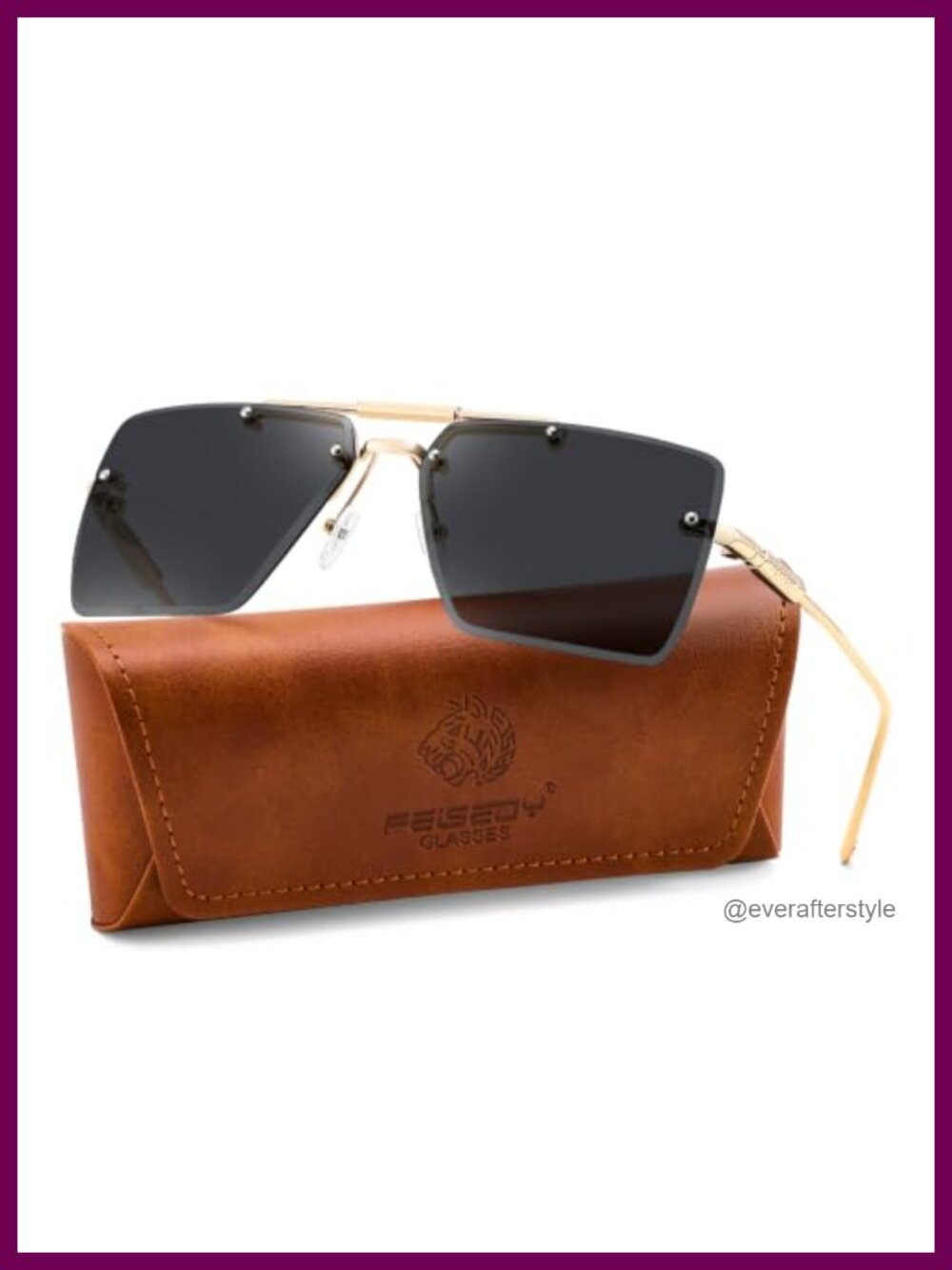 Rimless Aviator Sunglasses Metal UV400 Gradient Lens Oversized Square